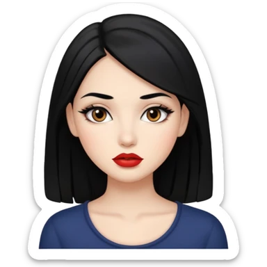 girl with black hair long makeup pretty not so red lips sticker