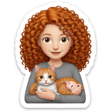 a ginger curly hair woman vet holding a cat sticker
