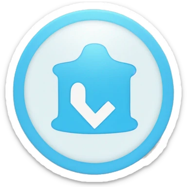 white checkmark in small light blue circle sticker