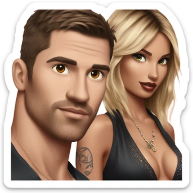 Photo of Victoria secret model having a serious conversation with a tattooed male model  sticker