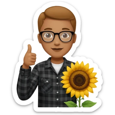 Make my biology teacher shes light brown, wears glasses, fat, all black flannel and sunflower shirt under and make her give 1 thumbs up sticker