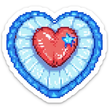 A red 3D heart with a bright glowing blue star inside sticker