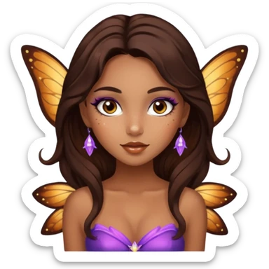 Pretty girl with caramel skin. Dark brown hair and brown eyes. She has freckles. Wearing sexy makeup. Wearing a fairy costume. wearing heels sticker