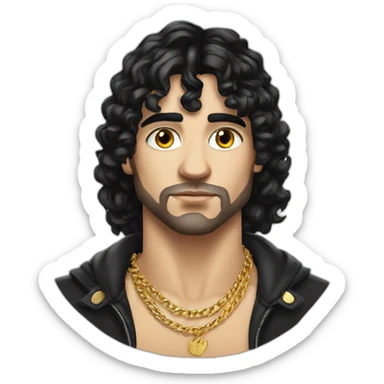 white male thug with black hair French-crop cut wearing gold chain sticker