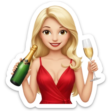 Glamorous blonde lady holding champagne bottle, long hair with makeup smiling sexy sticker