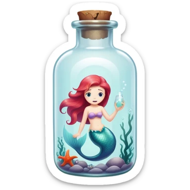 small little mermaid in bottle, trapped in fear sticker