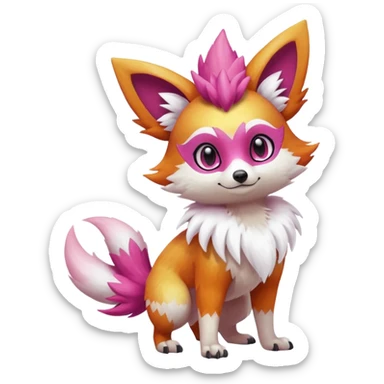 Electric girly feminine elegant lanky realistic shiny glittery shimmering shimming snowy white pink magenta feathery Fennekin-Growlithe-Electrike-fusion-Fakemon-Pokémon-creature (full body) sticker