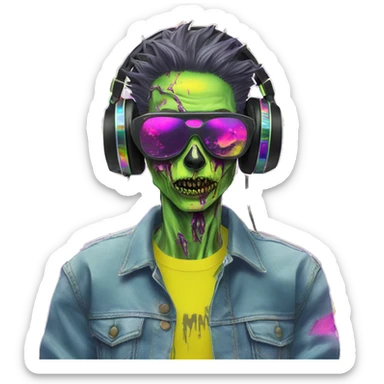 .Zombie_ Vaporwave black holographic dj oilslick zombie unicorn yellow caution tape sticker