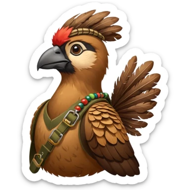 A bird bombadier, bandolier of grenades, side profile, forest critter sticker