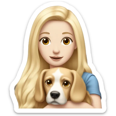 pretty woman with pale skin, very long blonde hair hugging a dog sticker