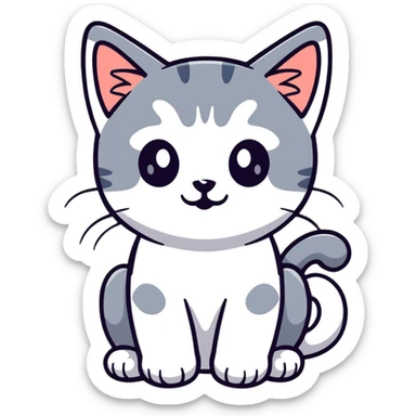 A kitten with gray upper body and white paw sticker
