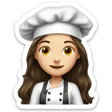 Brunette long haired girl in a cook hat makes dinner  sticker