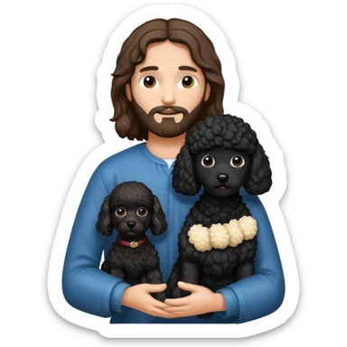 Jesus holding a black poodle  sticker