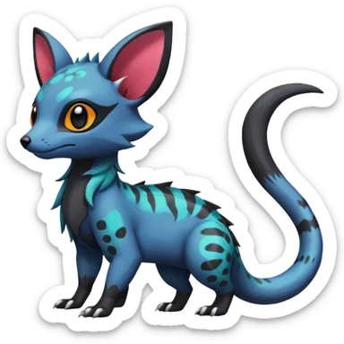 Rare exotic cute epic aesthetic colorful Salandit-Eevee-Civet-species-Fakemon-hybrid-creature, with markings, full body sticker