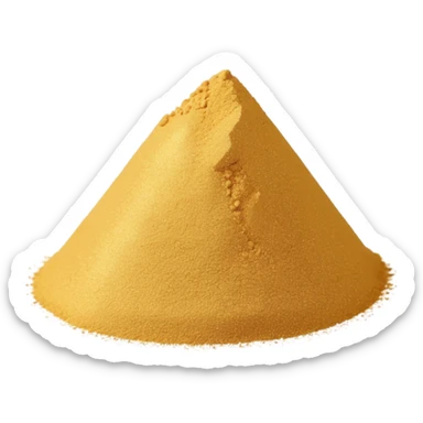 small mound or light scatter of fine golden-beige powder with slightly crystalline texture and dry matte finish, tiny uniform grains, neutral dissolvable ingredient, no spoon or packaging, soft lighting, subtle shadows, emoji scale sticker