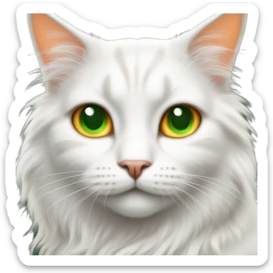 Long haired white cat with green eyes and small orange spots sticker