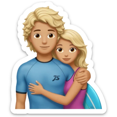 brunette hugging Wavy haired blond surfer dude sticker