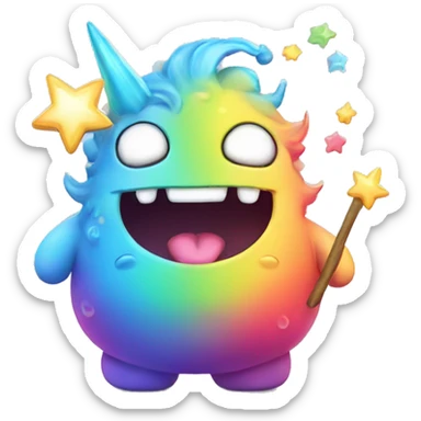 Kawaii derpy fat rainbow monster with magic wand  sticker