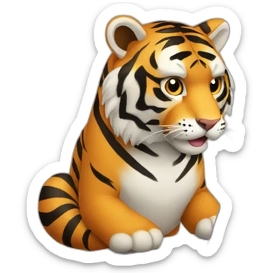 A tiger who study on a laptop with the word "AVEX" on the laptop sticker