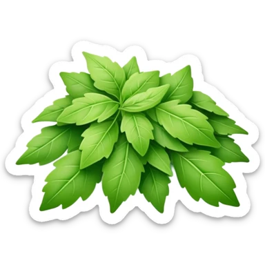 small plastic pack with green dried herbal leaves which are clumped together  sticker