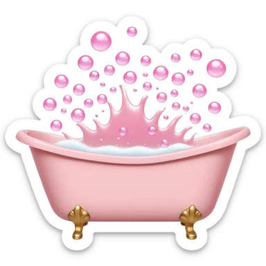 A light pink bathtub filled with light pink bubbles, overflowing with foam. Bubbles are rising upward above it. sticker