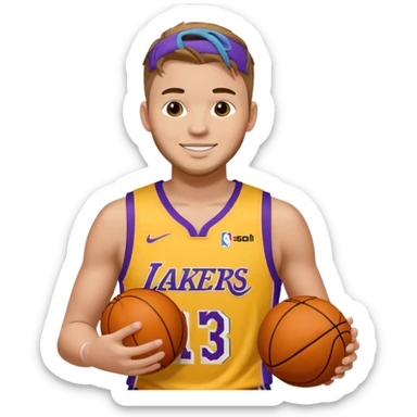 Luka doncic in Lakers uniform with basketball sticker