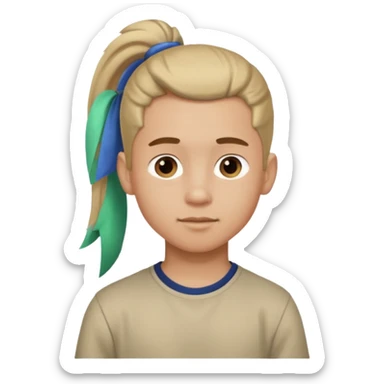 boy with ponytail, 3/4 view sticker