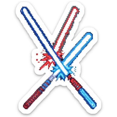 two lightsabers, one blue and one red, clashing with energy burst sticker