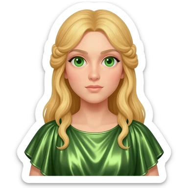 Ceres from Roman Mythology with green eyes, long blonde hair, green metallic peplos sticker