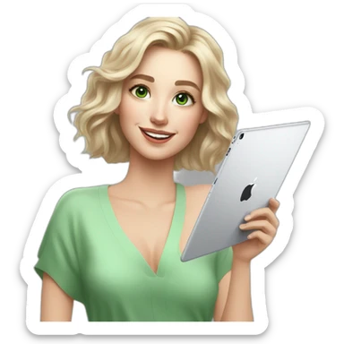 ipad pro 11 and apple pencil happy white woman with green eyes draw sticker
