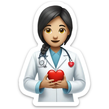 a chinese girl holding a heart to a white male doctor sticker