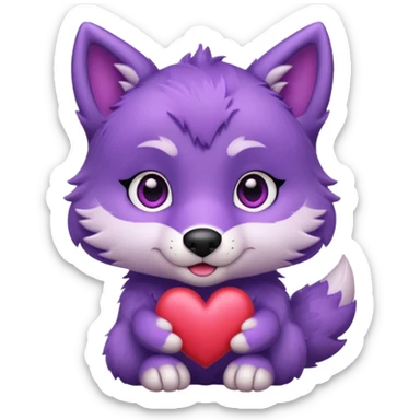 Cute purple wolf pup with heart sticker