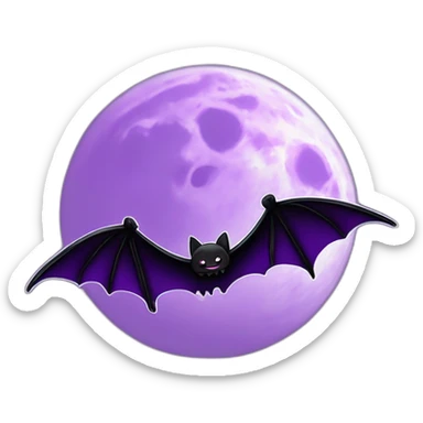 purple black vampire bat wings flying in front of large dripping crescent moon sticker