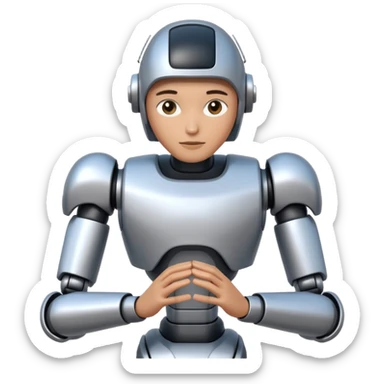 One person is waist-deep, next to simplified forms of robots or manipulators without details, the lines are clean and geometric. sticker