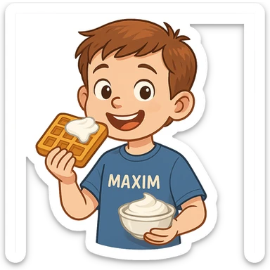 A boy named Maxim who loves to eat waffles with sour cream sticker
