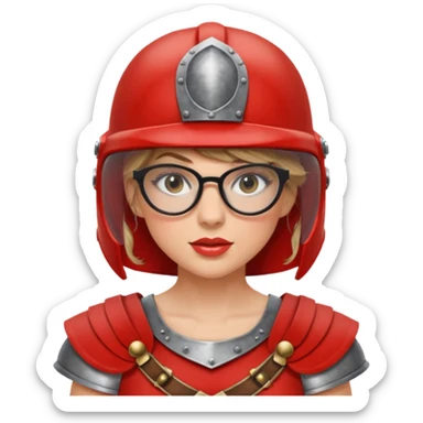 Taylor Swift, wearing gladiator cloth, big round glassed, helmet sticker