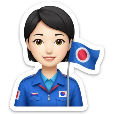 A big eye
A young Korean female guide with black short hair and a Korean flag sticker