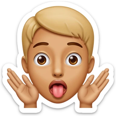 Sticking tongue out with hands gliding through sticker