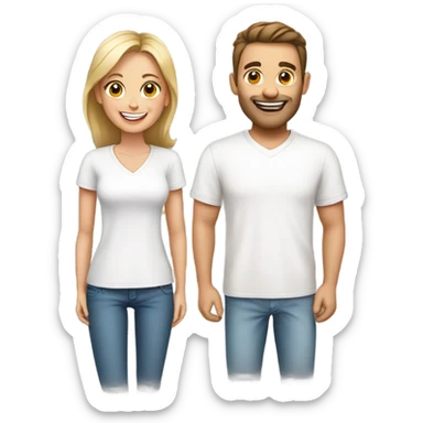smiling couple in white shirts sticker