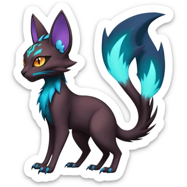 Black and cyan edgy Noivern-Noibat-Purloin-Torracat-Lykoi-Caracal-cat-Fakemon-fusion-hybrid-creature, full body sticker