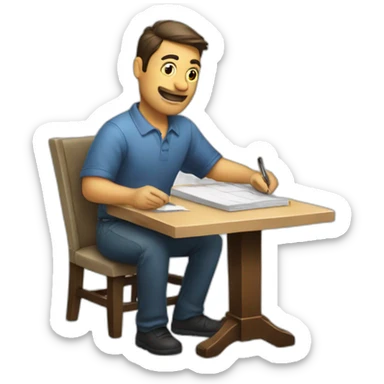 A man with a table doing a inventory of apartment sticker