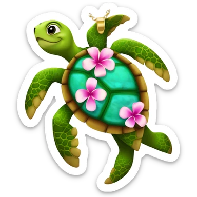 sea turtle wearing Hawaiin flower necklace sticker