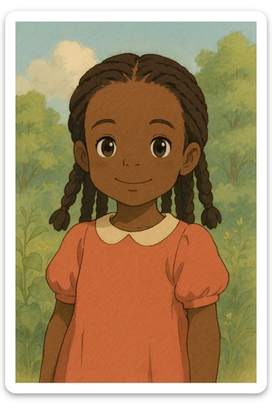little black girl with braids, ghibli style sticker