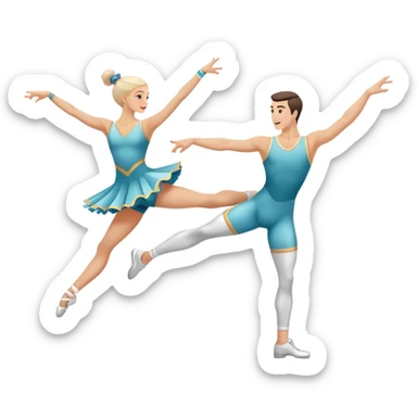 Icon for Sports Dance: a white men and women in competitive attire performing a synchronized dance with acrobatic moves, dance shoes, a rhythmic floor, and a competition backdrop. The icon should capture athleticism, technique, and acrobatic precision. Transparent background. sticker