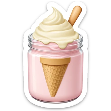 ultra realistic round single scoop of vanilla bean ice cream in light pink short jar sticker