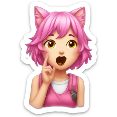 pink haired catgirl blowing a kiss sticker