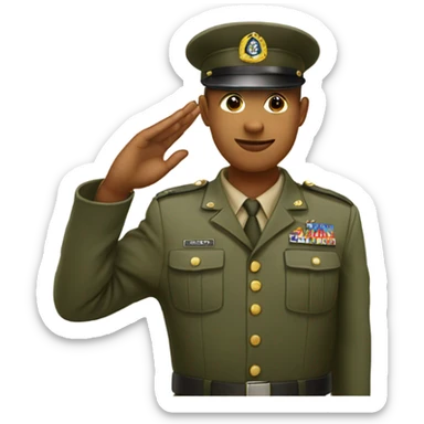 Straight face saluting with army hat sticker