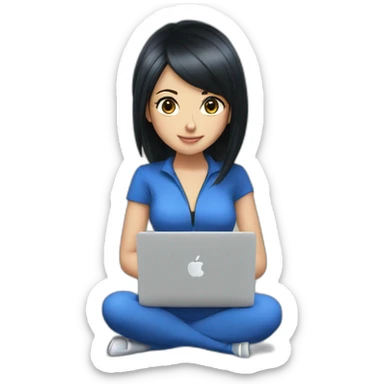 nico robin wearing blue with a macbook sticker