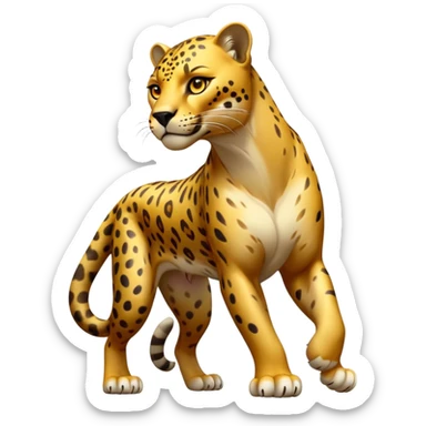 cinematic-jaguar-realistic-full-body-standing-emoji,-muscular-and-stealthy-frame-ready-to-pounce,-long-tail-curving-slightly,-head-tilted-dramatically,-sleek-golden-fur-with-dark-rosettes,-piercing-yellow-eyes,-simplified-yet-realistic sticker