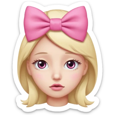 Eye twitching one open eye one kinda closed emoji with pink bow sticker